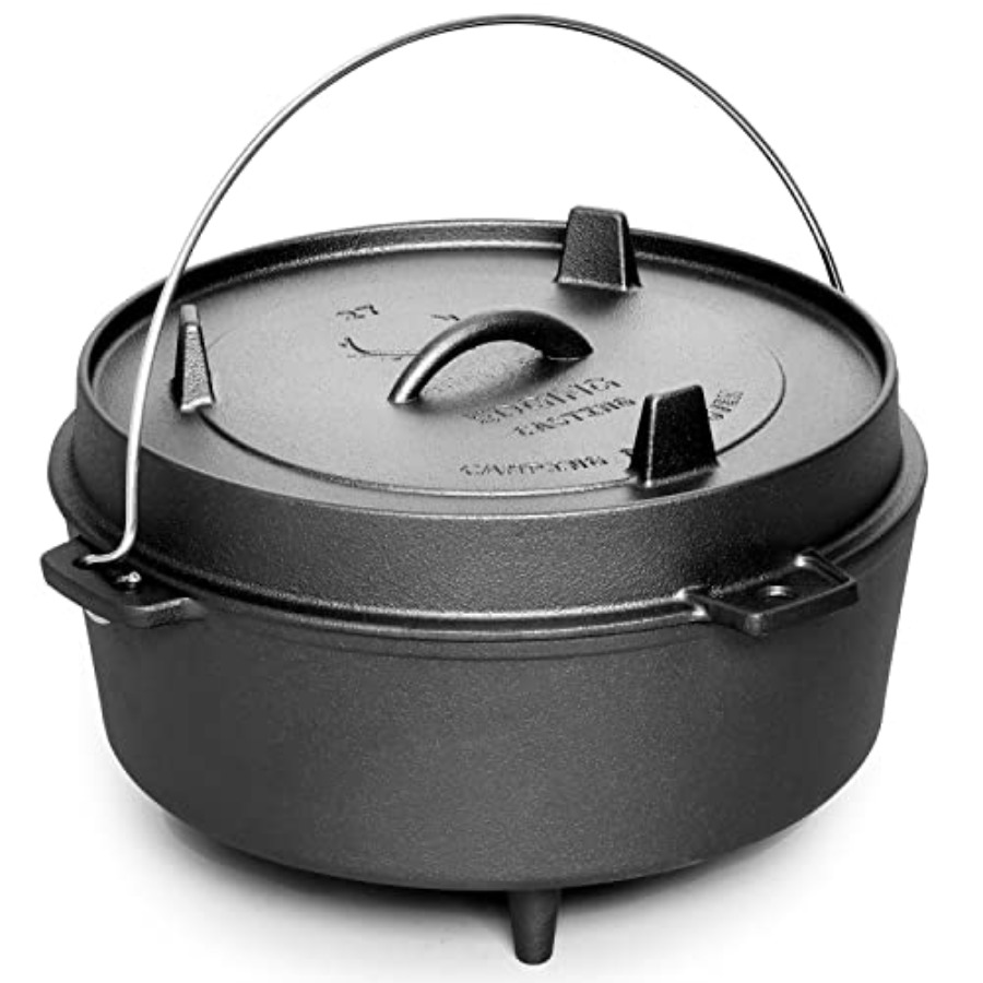 Skillet Cast Iron Camp - Чугунная походная кастрюля с крышкой-сковородой, предварительно