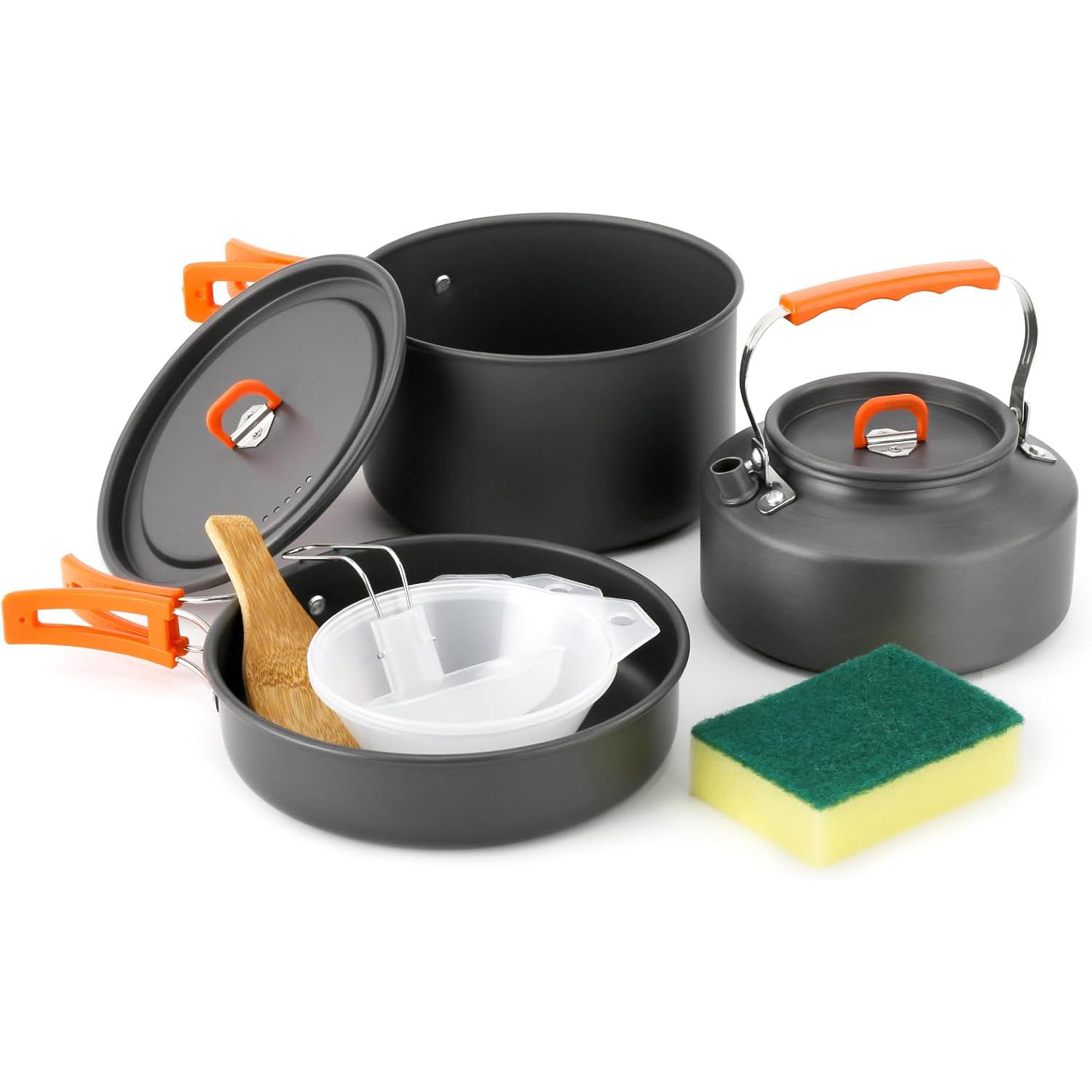 Camping Cooking Set With Kettle - Набор походной посуды: кастрюля, сковорода, чайник,