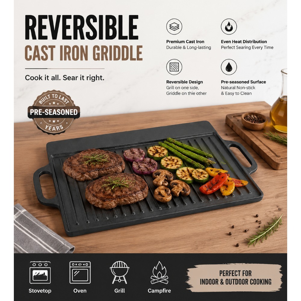 Skillet Cast Iron Camp - Предварительно обработанная чугунная сковорода-гриль 19,9x9,3 дюйма,