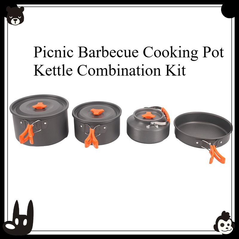 Camping Cooking Set With Kettle - Портативный набор походной посуды из 4