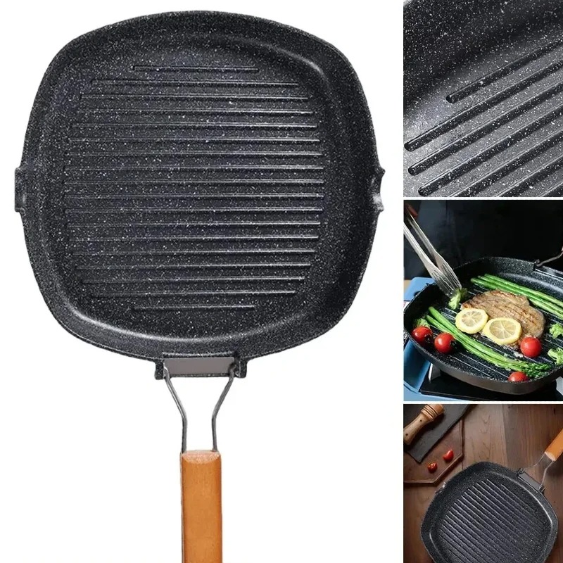 Skillet Cast Iron Camp - Квадратная сковорода-гриль для стейков со складной