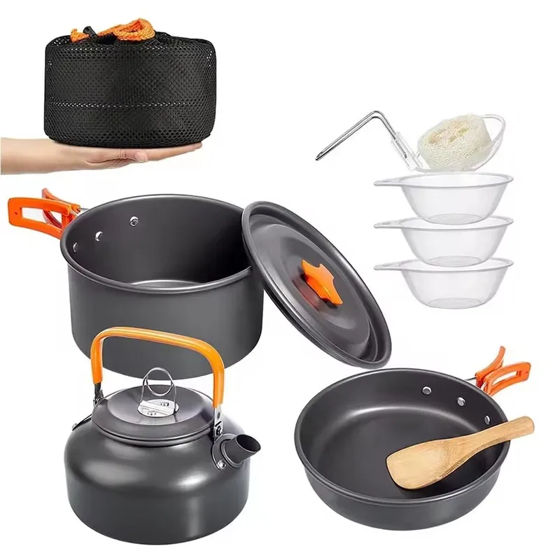 Набор для кемпинга из алюминие – обзор и цена Camping Cooking Set With Kettle