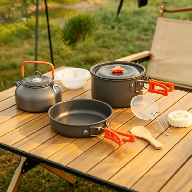 Набор для кемпинга из алюминие – обзор и цена Camping Cooking Set With Kettle