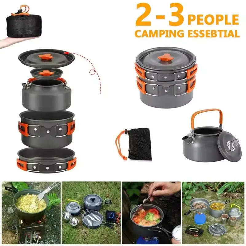 Набор для кемпинга из алюминие – обзор и цена Camping Cooking Set With Kettle