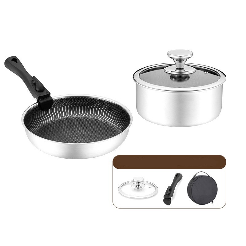 6 шт. 3-слойные наборы посуды  – обзор и цена Camping Cooking Set Detachable Handle