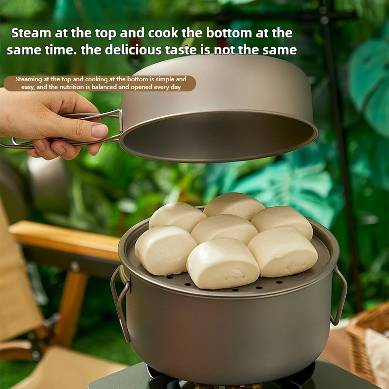 Титановый уличный набор кастрю – обзор и цена Camping Cooking Set With Bag